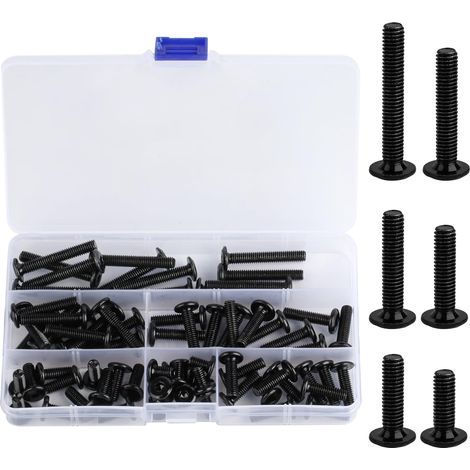Lot de 72 vis M6 à tête fraisée M6 avec kit de vis à tête fraisée à six pans creux, vis métriques, noires à tête plate, filetage complet, vis à tête fraisée (1/5)
