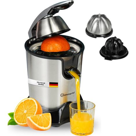 Sommertal Zitruspresse CP850 elektrische Saftpresse inkl. 2 Presskegel, manuelle Handpresse, Orangenpresse Zitronenpresse aus Edelstahl, Juicer Entsafter mit starkem 850W Motor (1/5)