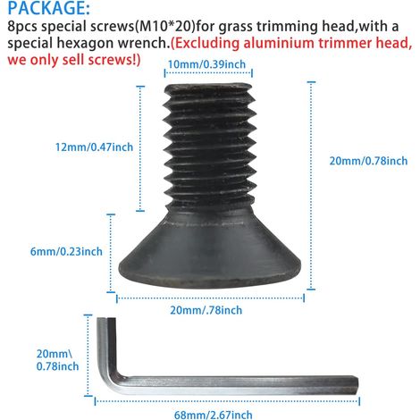 Tête de coupe en aluminium - Tête de coupe en nylon - Vis de tondeuse à gazon - Tête de débroussailleuse avec 1 clé (1/4)
