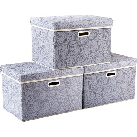 Grandes boîtes de rangement pliables avec couvercles [3 paquet] Organisateur de cube de bac de rangement décoratif en tissu, gris 43 x 30 x 30 cm (1/5)