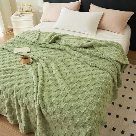Plaid en polaire à carreaux pour canapé, 1 pièce, pour femmes, hommes et enfants. Doux et confortable, idéal pour la décoration de la chambre ou comme cadeau. Dimensions : 180 x 200 cm. Couleur : vert (1/5)