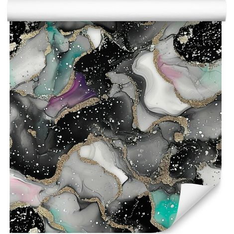 Carta da parati effetto inchiostro nei colori grafite, grigio, grigio chiaro e marrone, 50x1000 cm (1/5)