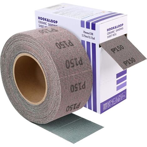 Grit 150 Mesh Sanding Paper Roll 70mm x 12m, Sandpaper, Collocation with 70mm Wide Hand Sander, for Wood Furniture, Metal Finishing, Automotive Polishing (1/5)