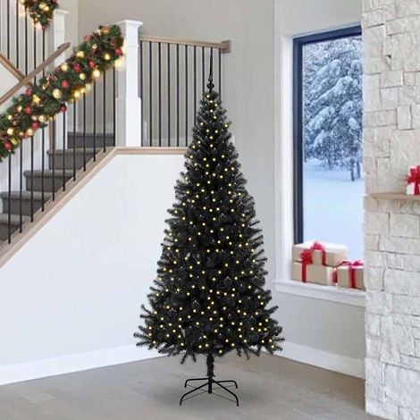 Weihnachtsbaum mit 300 LEDs mit Ständer Schwarz 240 cm PVC