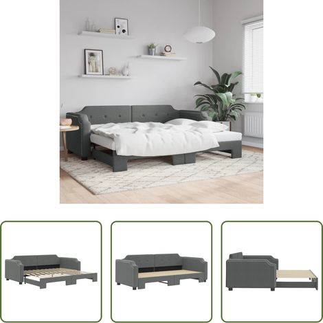 vidaXL Sofa-Bett - Tagesbett Ausziehbar Dunkelgrau 100x200 cm Stoff (1/5)