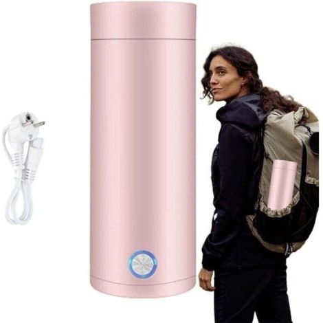 Mini Bouilloire Electrique de Voyage, 400 ml Petite Bouilloire Electrique en Acier Inoxydable, 3 en 1 Tasse Chauffante Electrique, Ebullition Rapide et Arrêt Automatique pour Thé, Lait, Café (ROSE)