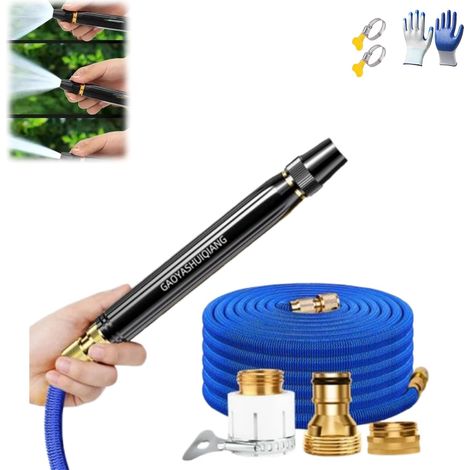 Pistola de agua a alta presión para lavar coches en casa, con boquilla de refuerzo y manguera (pulverizador + manguera telescópica de 7,5 metros). (1/4)