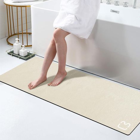 Tapis de salle de bain beige 50x80cm, super absorbant, séchage rapide, tapis de bain en terre de diatomée pour salle de bain avec revers en caoutchouc (1/5)
