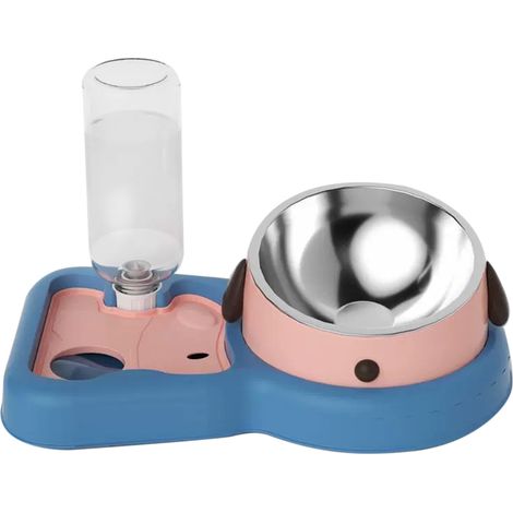 2 gamelles anti-renversement pour chiens et chats, abreuvoir automatique, 500 ml, rose, PP et acier inoxydable (1/5)
