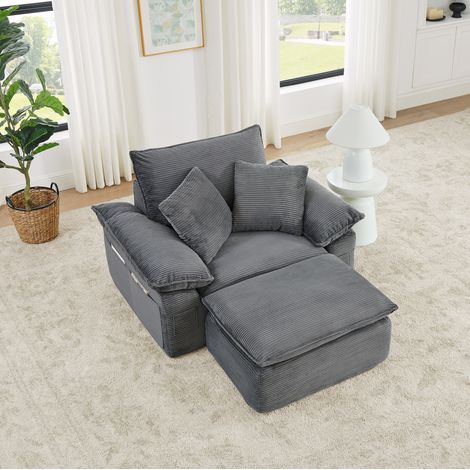 Canapé 1 place modulable avec repose-pieds gris OKMYHOME (1/5)