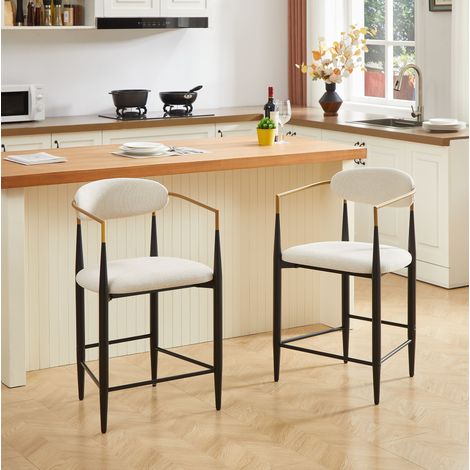 Barhocker 2er-Set mit Armlehnen Stoff Beige Schwarz-Gold OKMYHOME (1/5)