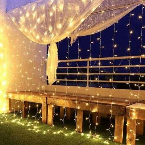 Guirlande lumineuse rideau, 600 LED, 6 m x 3 m, 8 modes d'éclairage, basse tension 31 V, décoration de fenêtre, Noël, mariage, etc. (1/5)