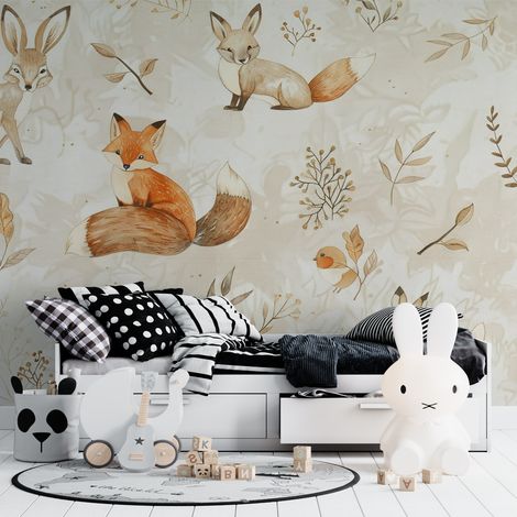 Papier Peint Animaux - Renards et Hiboux de la Forêt - 500 x 270 cm (1/2)