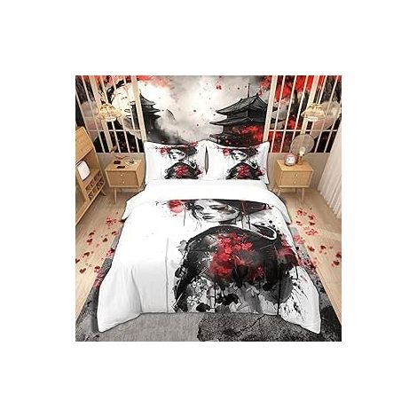 Parure de lit pour enfant - Art japonais - Housse de couette 135 x 200 cm - Motif fleurs de cerisier - Style japonais - Tradition japonaise - Esthétique (1/5)