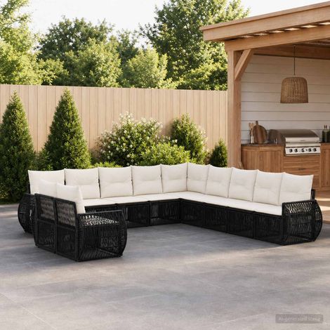 vidaXL Set Divano da Giardino 11 pz Nero e Bianco Crema polyrattan (1/5)