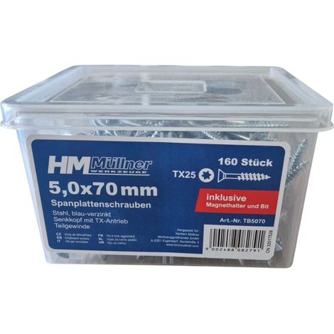 HM Müllner Spanplattenschrauben Box TX - Senkkopf - mit Bithalter und 2 Bits (1/2)
