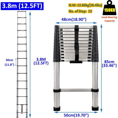 Telescoping Ladder, 12.5FT Telescopic Ladder, Stainless Steel Extension Ladder Lightweight Collapsible Straight Ladders for Home, Protable Folding Telescoping Ladder for RV, Attic, Capacity 330 lbs (1/5)