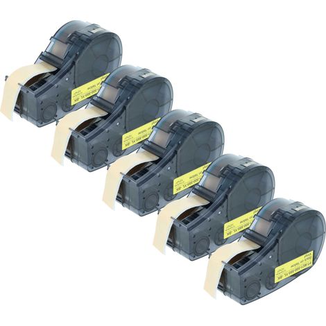 vhbw 5x Label Tape compatible with Brady ID PAL, M210, M210-LAB, LABPAL Label Printer 6.4m x 12.7 mm, Black on Yellow, plastic, Vinyl (1/4)