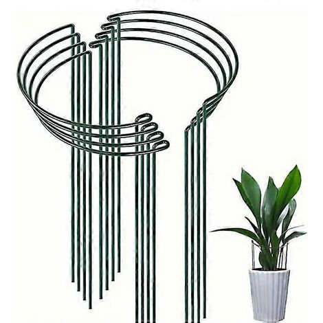 Lot de 8 tuteurs pour plantes HiGift de 61 cm (24 pouces), demi-ronds en métal, pour pivoines, avec anneau de support vert. (1/5)