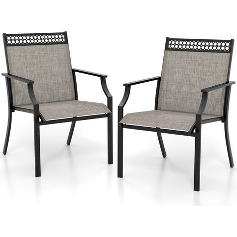 GOPLUS Lot de 2 Chaises Jardin en Tissu 66x61x90cm Charge 150KG-Dossier Haut-Accoudoirs Confortables Marron (1/5)