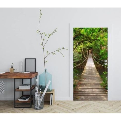 Sticker mural Porte Trompe-l'Œil - Autocollant Porte Pont en Jungle - Décor mural autocollant - Poster Autocollant pour Porte (1/5)