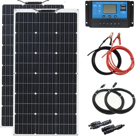 Kit de panel solar de 100 W, kit solar de 12 V flexible y de alta eficiencia, caja de conexiones impermeable IP65, energía fuera de la red para vehículos recreativos, barcos, hogares y campamentos, ki (1/2)