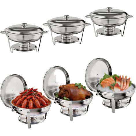 Ensemble de plats à réchaud, acier inoxydable, capacité de 4,7 L, Ensemble de six pièces (1/2)
