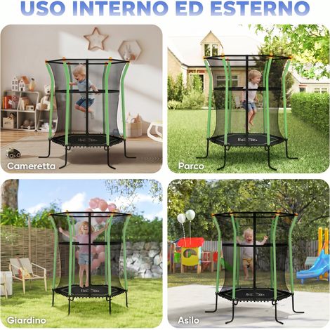 Trampolino Ø163,5x190 cm Vert pour Enfants 3-10 Ans, Filet de Sécurité à Fermeture Éclair, Poteaux Rembourrés (1/5)