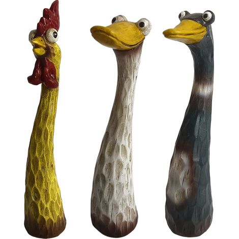 Figuras decorativas de resina para jardín – Set de 3 piezas: Divertidos animales (gallinas, patos y gansos) para patio y césped. (1/5)