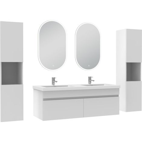 Océan meubles double vasque 120cm colonne + vasque + miroir lumineux Blanc (1/5)