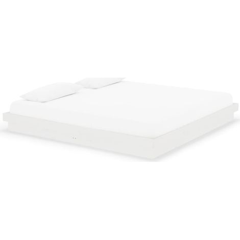 Lit adulte pour 2 personnes, Structure de lit, Assemblage Facile, Blanc Bois massif 200x200 cm OIB7154E (1/5)