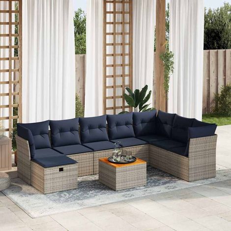 vidaXL Salon de jardin 9 pcs avec coussins gris résine tressée (1/5)