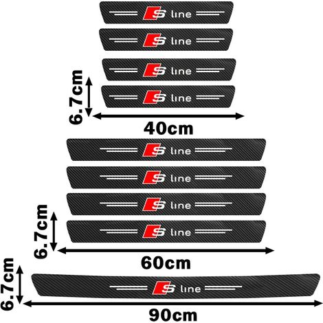 (9 pièces, gamme S) Autocollants décoratifs en fibre de carbone pour seuils de porte de voiture, compatibles avec Audi A7, A8, Q1, Q2, S-Line, TT, A1, A2, A3, A4, A5, A6, Q3, Q4, Q5, Q6, Q7, Q8, TT, S (1/4)