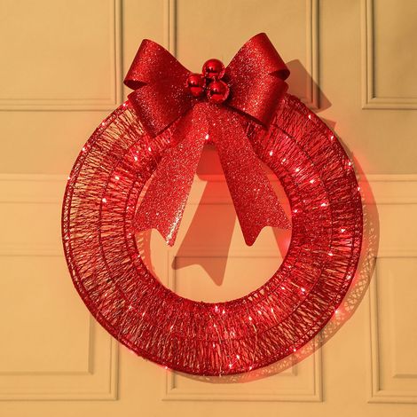 Guirlande De Noël Éclairée - Couronne Métallique Avec Lumières LED Chaudes - Décoration Porte Mur Intérieur Extérieur - 1 Pièce (1/4)