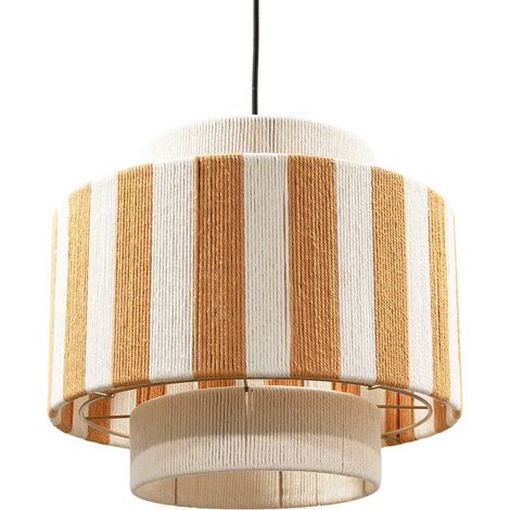 Suspension Moyo en coton rayures blanc et orange Ø38 cm (1/5)