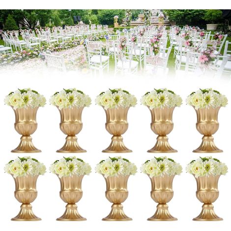 10 Stück goldene Vase Mittelstück Schreibtisch Dekoration, Metall S-Vase, Hochzeit Schreibtisch Mittelstück, Party Dekoration, 16cm Höhe