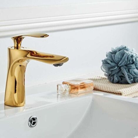 NALOOKAMIC Robinet de lavabo pour salle de bain Mitigeur en laiton Fini or chrome doré Mitigeur avec lavabo(avec tuyau) (1/3)