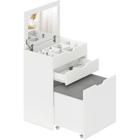 HOMCOM Dressing Table with Mirror and Stool, Vanity Table with Storage, White (1/5)