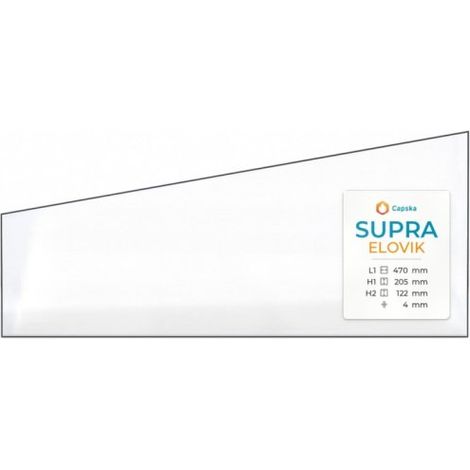 Vitre Supra ELOVIK - Verre Trapèze rectangle Côté droit pour poêle à bois - 470 x 205 / 122 mm (L1 x H1/H2) - 4 mm autonettoyant (1/4)
