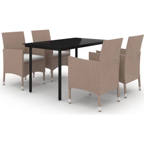 Ensemble à manger de jardin coussins 5 pcs Mobilier de jardin Résine tressée Verre (1/5)