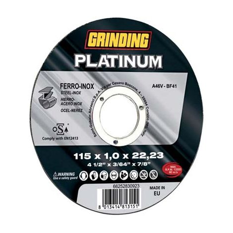 DISCO ABRASIVO TAGLIO FERRO PLATINUM GRINDING - MM 115X22,2 H.MM 1,0 PIANO- 25 pezzi