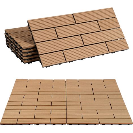 Randaco WPC Terrassenfliesen 30x60 cm Teakfarben 18 Stück 3 m² Klickfliesen Garten Balkon (1/5)