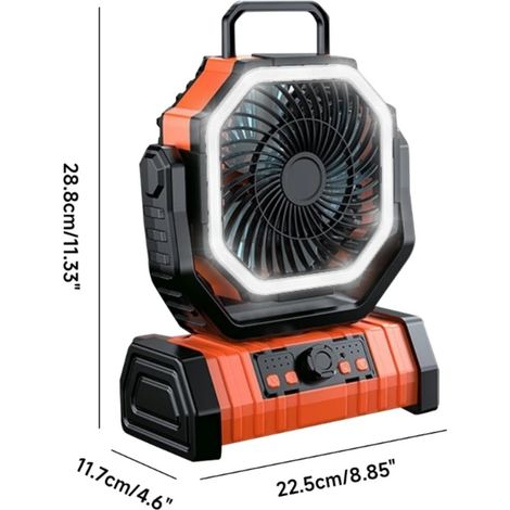 Outdoor-Campingventilator mit langer Akkulaufzeit, hoher Kapazität, zum Aufhängen im Zelt, tragbarer Outdoor-Ventilator, orange - 20000 mAh