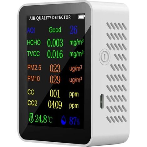 Luftqualitätsmessgerät mit AQI-, PM2,5-, CO2-, TVOC- und Formaldehyderkennung, Temperatur- und Feuchtigkeitssensor, TFT-Display (1/4)