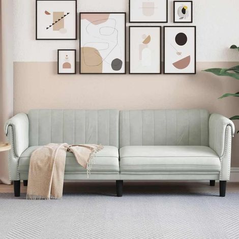 3-Sitzer Sofa Hellgrau Samt mit Kissen, Moderner Akzentstuhl (1/5)