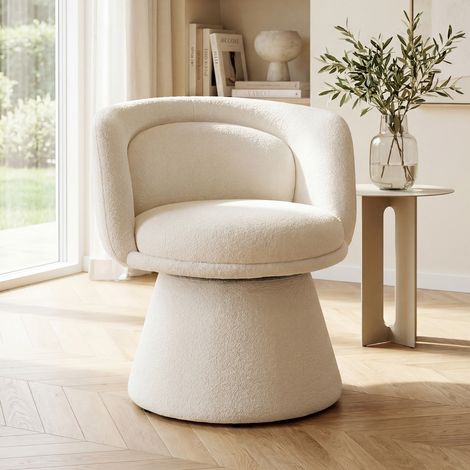 Wahson Fauteuil de Salon Confortable en Chenille, Fauteuil d'Appoint Scandinave Rotation à 360°, Chaise de Salon Élégant Pieds Robuste, pour Coiffeuse Chambre Lecture, Beige