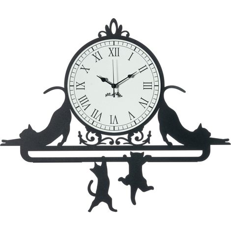 Orologio da parete Cattitude 62x52 cm in ferro con gatti decorativi Quadrante bianco a cifre romane Design originale elegante Made in Italy