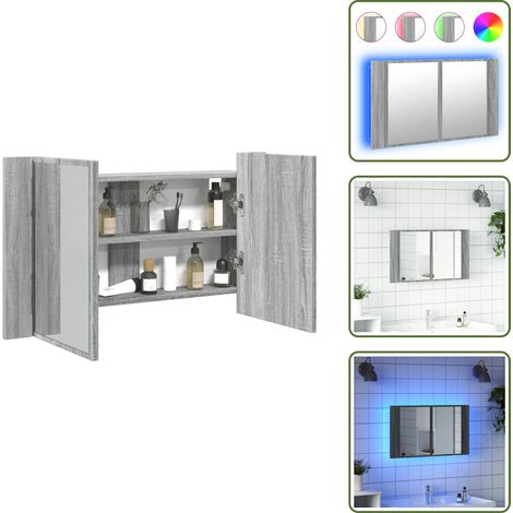 The Living Store LED-Spiegelschrank Grau Sonoma 80x12x45 cm Acryl - LED-Spiegelschrank - Badezimmerspiegel - Holzwerkstoffschrank - Grau Sonoma - RGB Beleuchtung (1/5)
