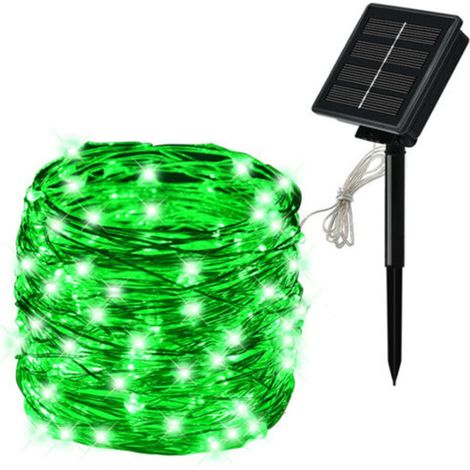 Guirlande lumineuse solaire en fil de cuivre, 8 modes d'éclairage, étanche, pour décoration de jardin et de fête (10 m, 100 lumières, verte) (1/5)
