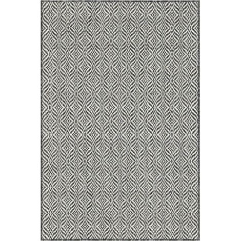 Tapis rond tissé Ø200cm gris et blanc motif faux uni pour salle à manger HAVEN 3 (1/5)